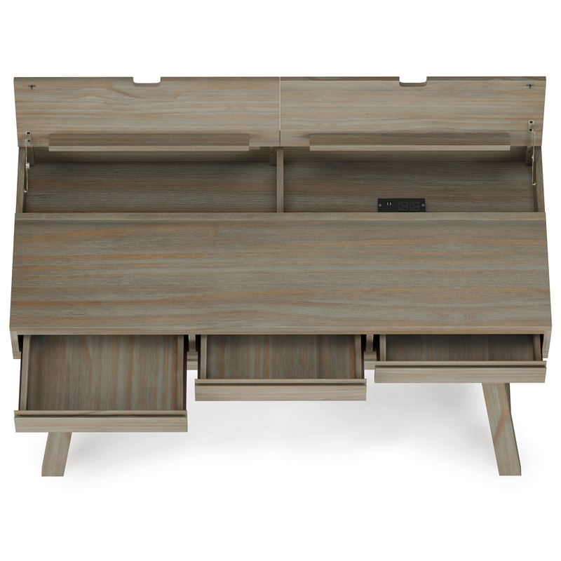 Pemberly Row Solid Wood Industrial Flip-Up Desk in Distressed Gray