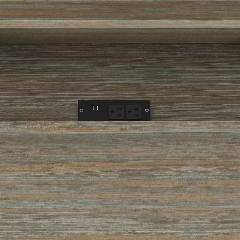 Pemberly Row Solid Wood Industrial Flip-Up Desk in Distressed Gray