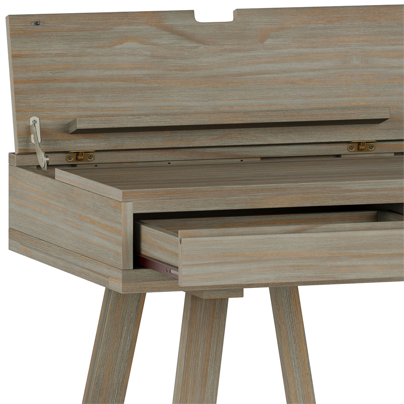 Pemberly Row Solid Wood Industrial Flip-Up Desk in Distressed Gray