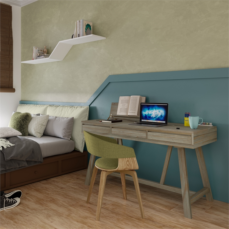 Pemberly Row Solid Wood Industrial Flip-Up Desk in Distressed Gray