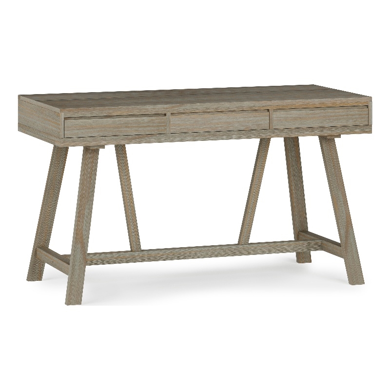 Pemberly Row Solid Wood Industrial Flip-Up Desk in Distressed Gray