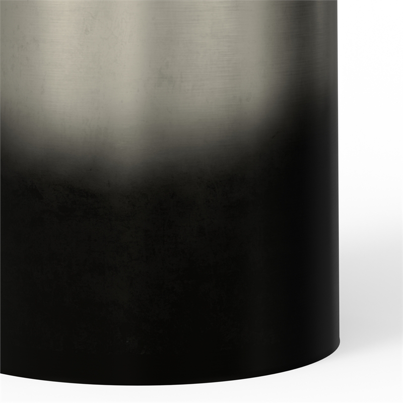 Pemberly Row Metal Cylinder Accent Table in Ombre Black and Silver