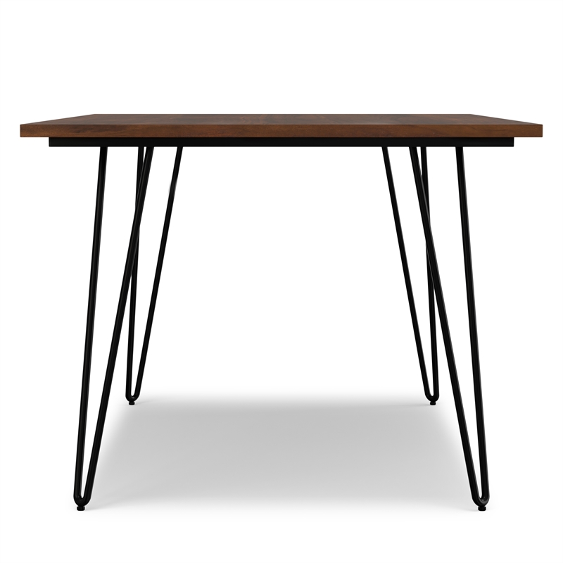 Pemberly Row Industrial Dining Table in Walnut Veneer with Black Metal Legs