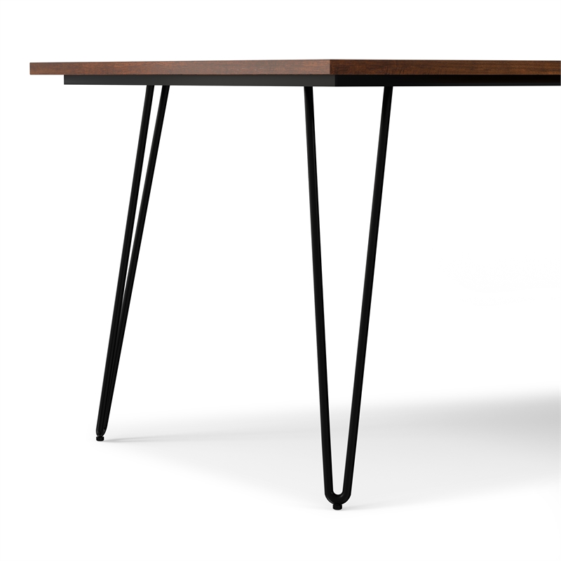 Pemberly Row Industrial Dining Table in Walnut Veneer with Black Metal Legs