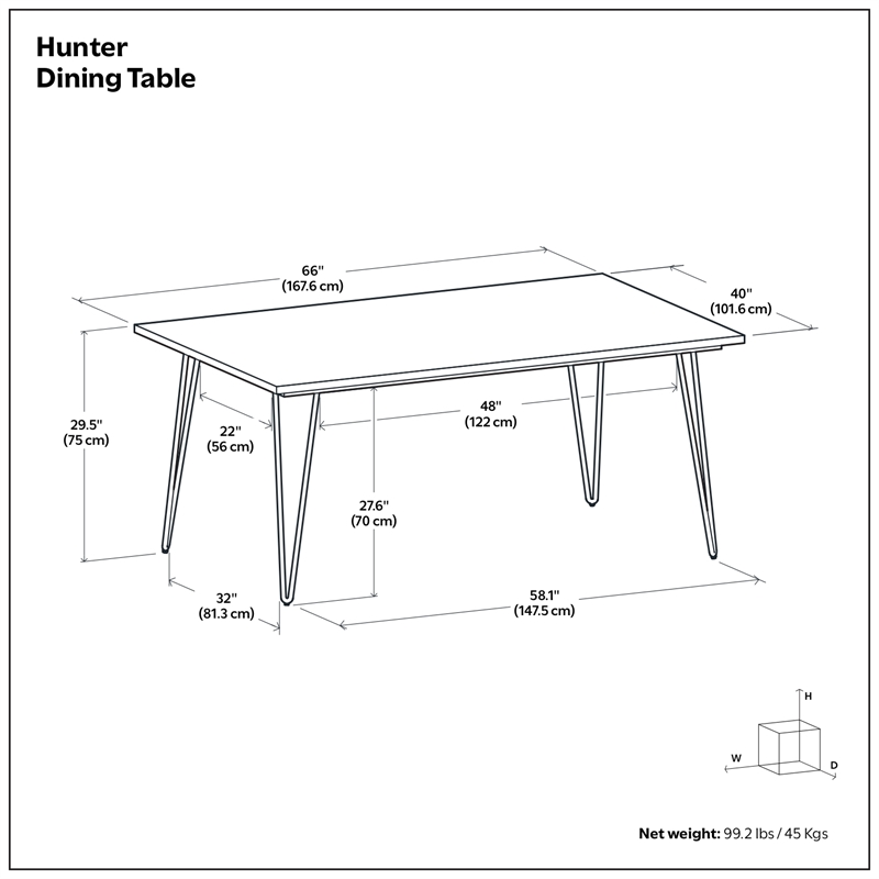 Pemberly Row Industrial Dining Table in Walnut Veneer with Black Metal Legs