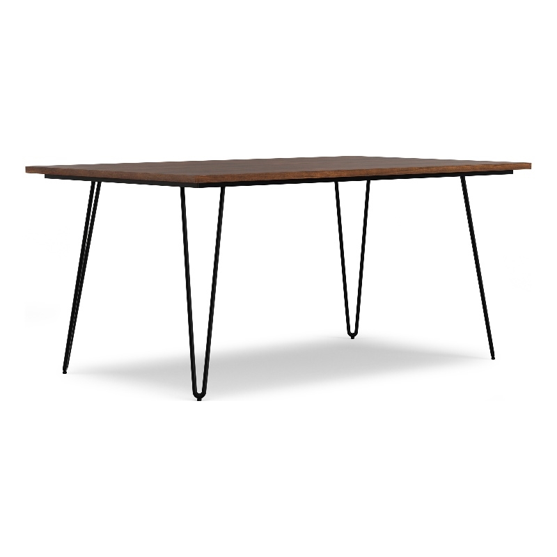 Pemberly Row Industrial Dining Table in Walnut Veneer with Black Metal Legs