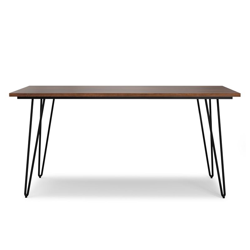 Pemberly Row Industrial Dining Table in Walnut Veneer with Black Metal Legs