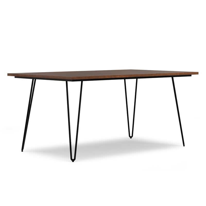 Pemberly Row Industrial Dining Table in Walnut Veneer with Black Metal Legs