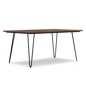 Pemberly Row Industrial Dining Table in Walnut Veneer with Black Metal Legs