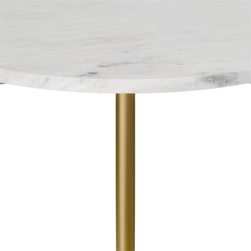 Pemberly Row Round Marble & Acacia Side Tables in White/Natural (Set of 2)
