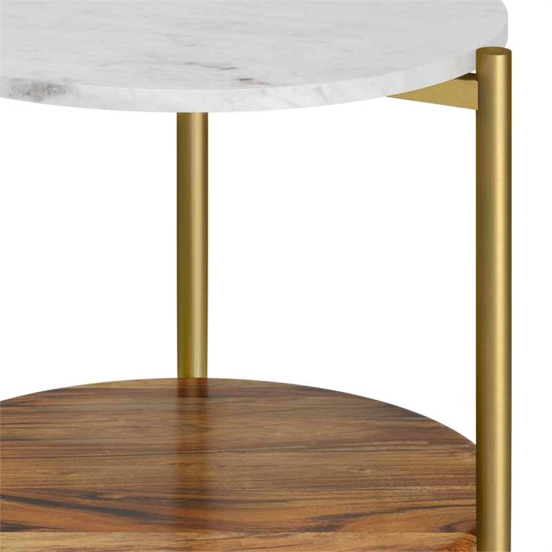 Pemberly Row Round Marble & Acacia Side Tables in White/Natural (Set of 2)