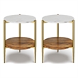 Pemberly Row Round Marble & Acacia Side Tables in White/Natural (Set of 2)