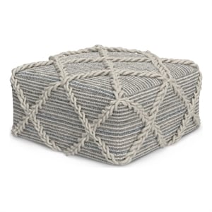 Pemberly Row Contemporary Square Pouf in Grey & Natural Handloom Woven