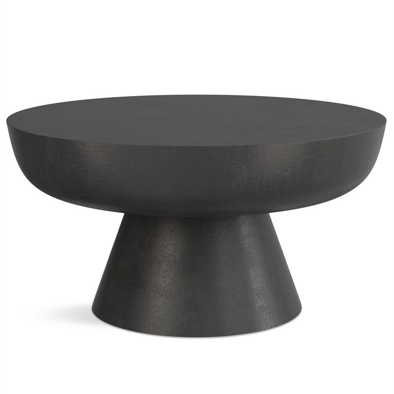 Pemberly Row Round Pedestal Coffee Table in Black Nickel Aluminum