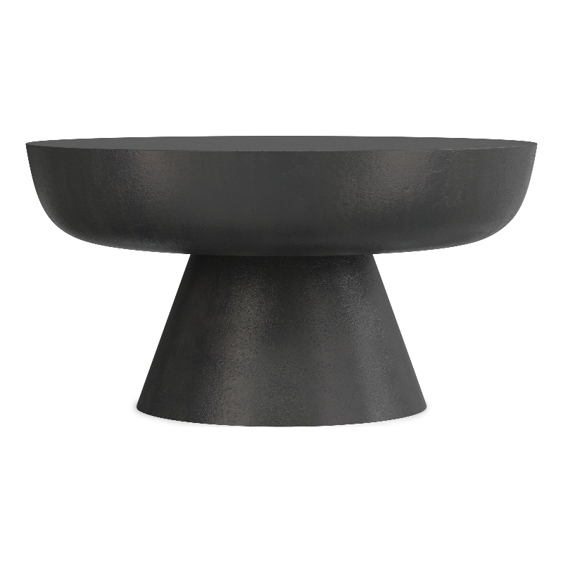 Pemberly Row Round Pedestal Coffee Table in Black Nickel Aluminum