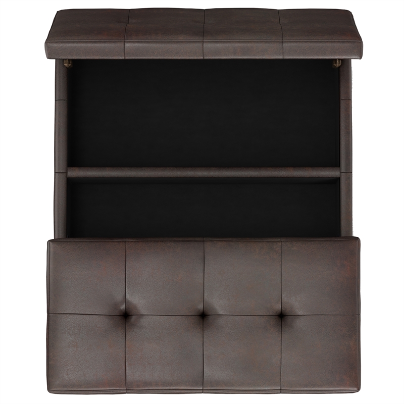 Pemberly Row 36 in Lift Top Coffee Table Ottoman in Brown Faux Leather