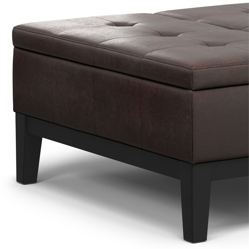 Pemberly Row 36 in Lift Top Coffee Table Ottoman in Brown Faux Leather
