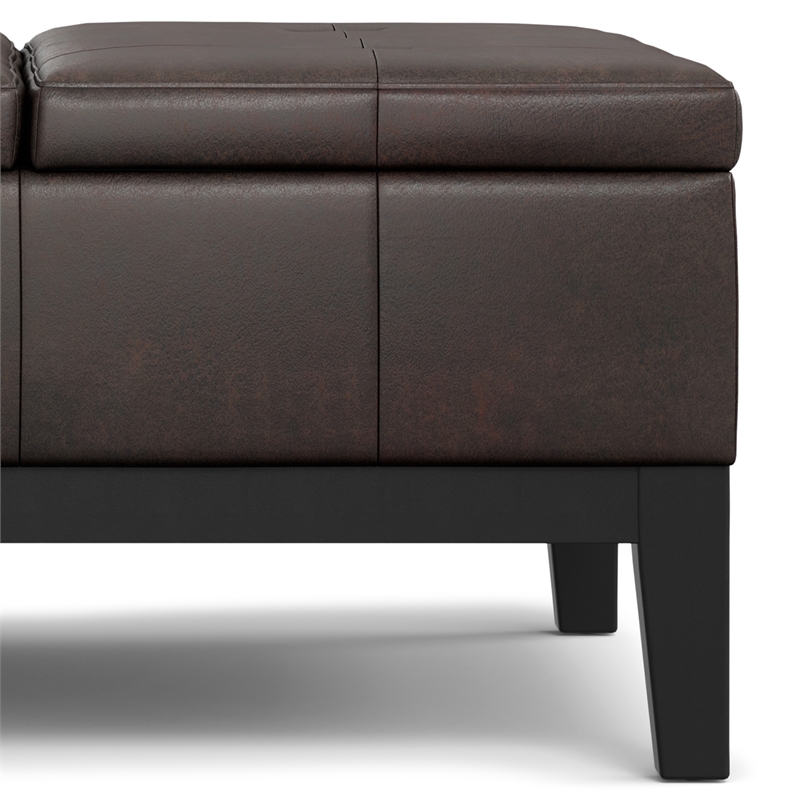 Pemberly Row 36 in Lift Top Coffee Table Ottoman in Brown Faux Leather
