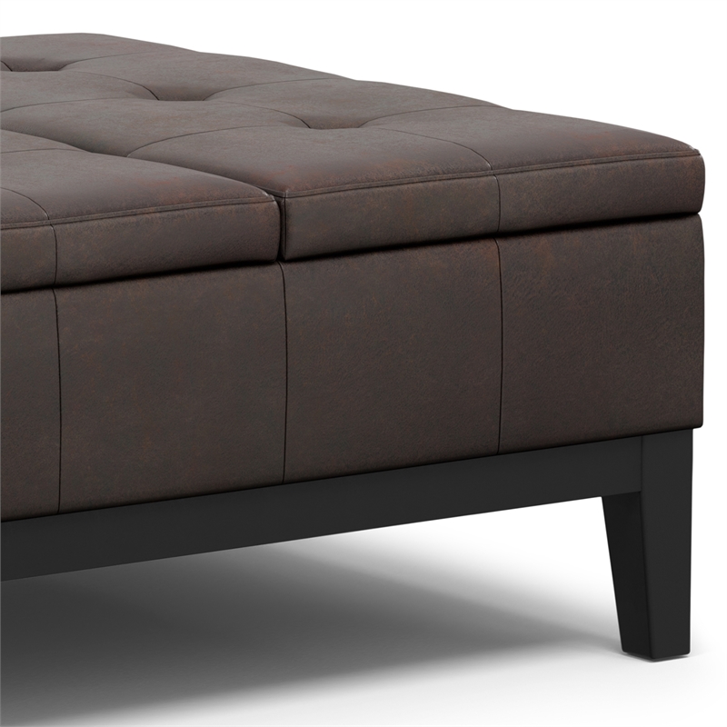Pemberly Row 36 in Lift Top Coffee Table Ottoman in Brown Faux Leather
