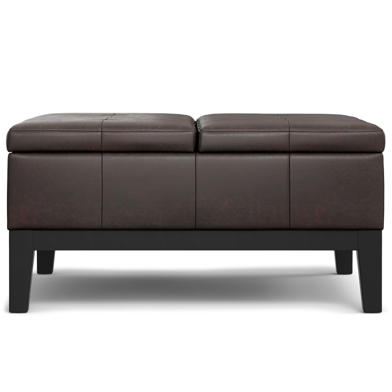Pemberly Row 36 in Lift Top Coffee Table Ottoman in Brown Faux Leather