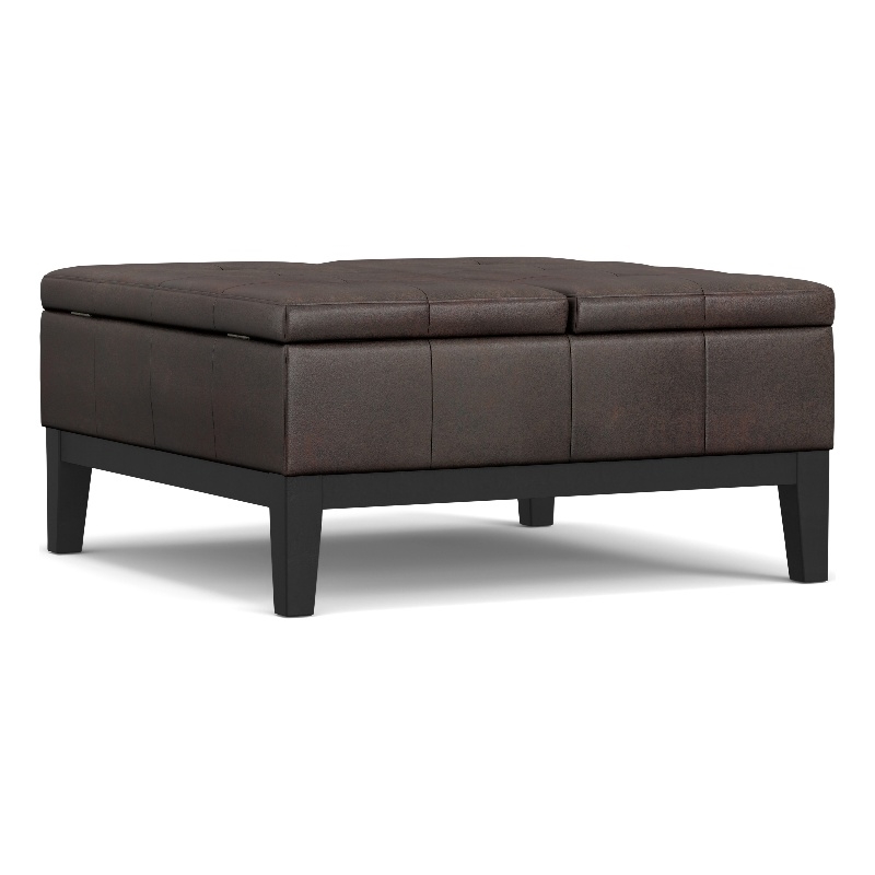 Pemberly Row 36 in Lift Top Coffee Table Ottoman in Brown Faux Leather
