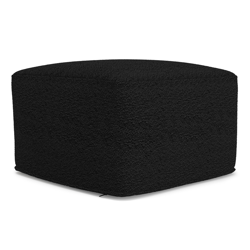 Pemberly Row 24 in Wide Black Boucle Square Pouf Ottoman