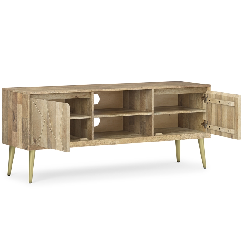 Pemberly Row 60 in Wide Mango Wood TV Stand with Brass Inlay in Natural
