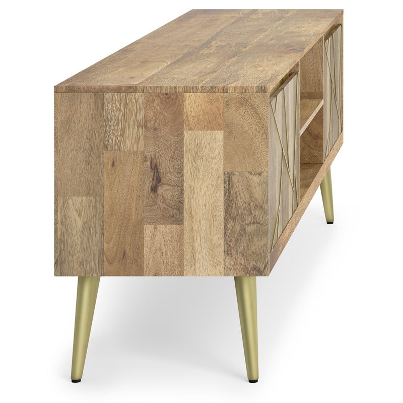 Pemberly Row 60 in Wide Mango Wood TV Stand with Brass Inlay in Natural