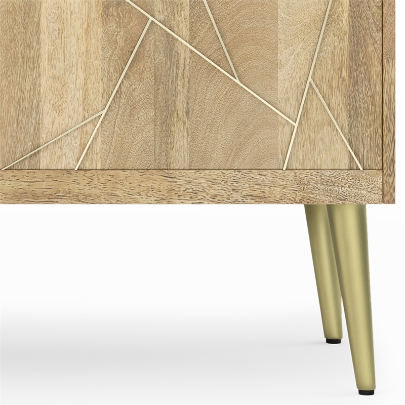 Pemberly Row 60 in Wide Mango Wood TV Stand with Brass Inlay in Natural