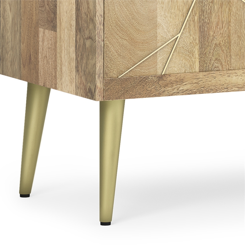 Pemberly Row 60 in Wide Mango Wood TV Stand with Brass Inlay in Natural