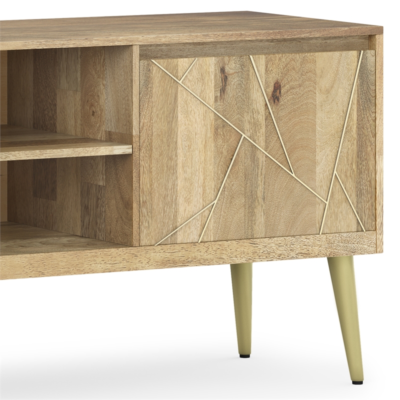 Pemberly Row 60 in Wide Mango Wood TV Stand with Brass Inlay in Natural
