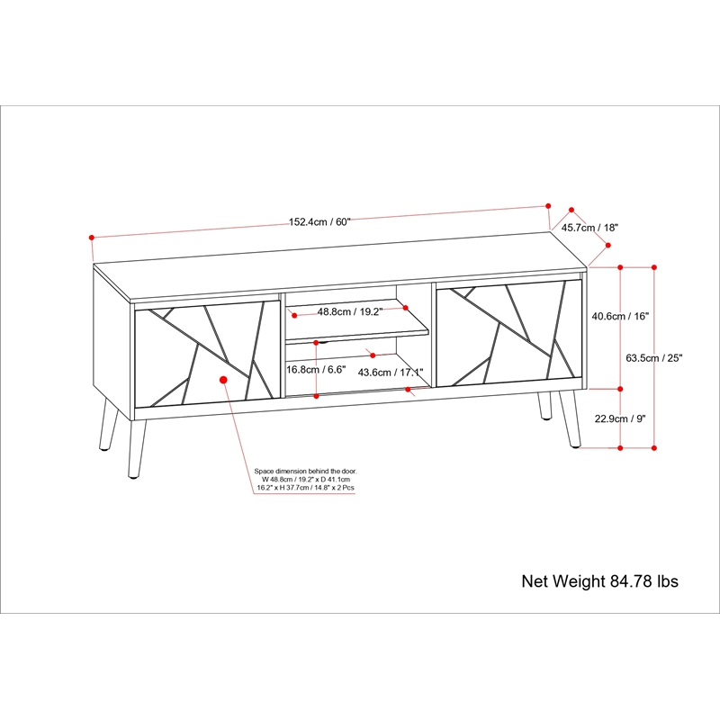 Pemberly Row 60 in Wide Mango Wood TV Stand with Brass Inlay in Natural