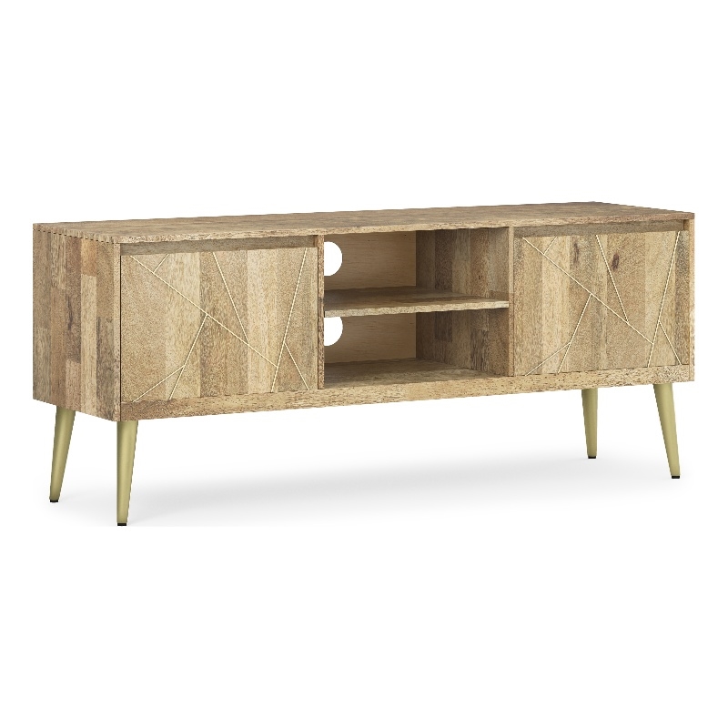 Pemberly Row 60 in Wide Mango Wood TV Stand with Brass Inlay in Natural