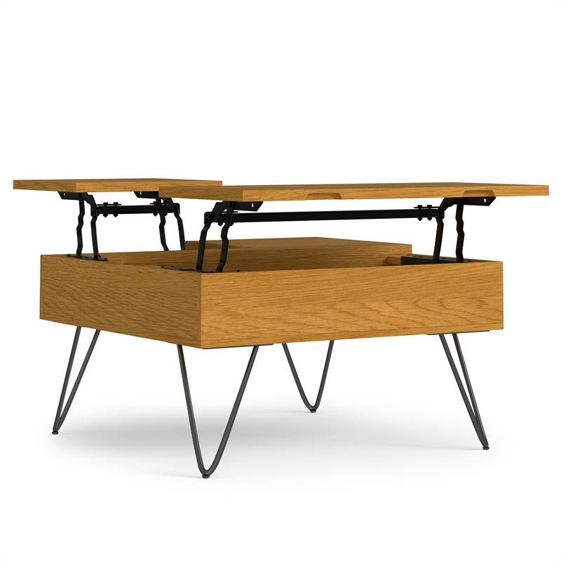 Pemberly Row Industrial Lift-Top Coffee Table in Solid Wood Oak Veneer