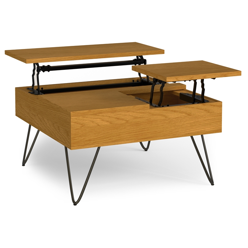 Pemberly Row Industrial Lift-Top Coffee Table in Solid Wood Oak Veneer