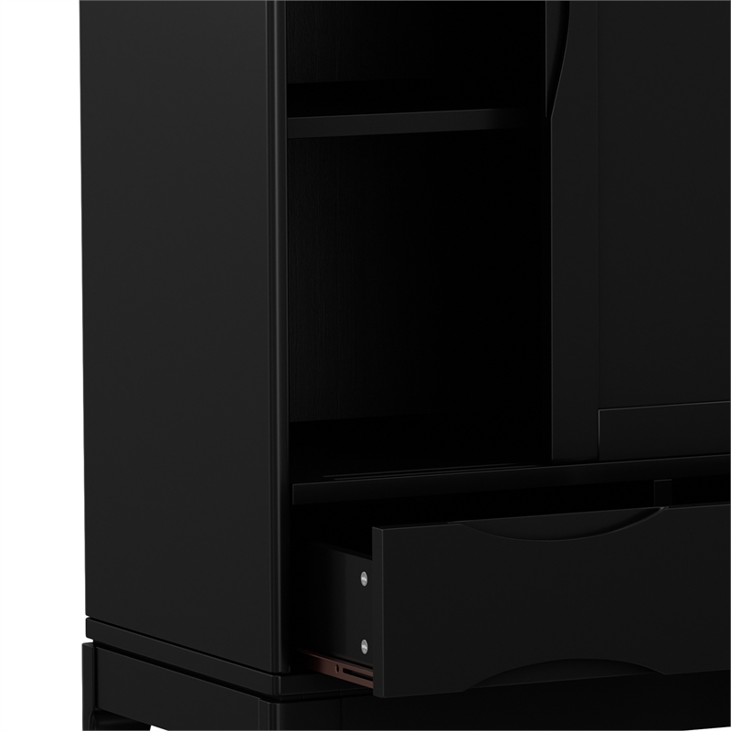 Pemberly Row Modern Hardwood Storage Cabinet with Sliding Doors in Black