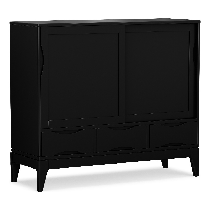 Pemberly Row Modern Hardwood Storage Cabinet with Sliding Doors in Black