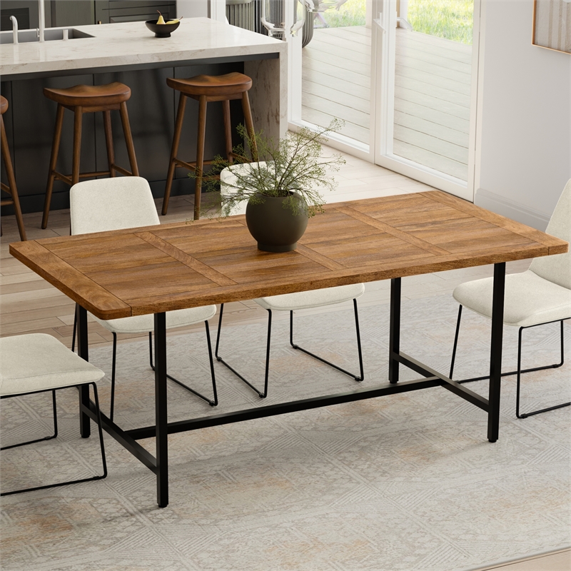 Pemberly Row Campbell 72 x 36 Wood Dining Table Burnt Wax & Industrial Style