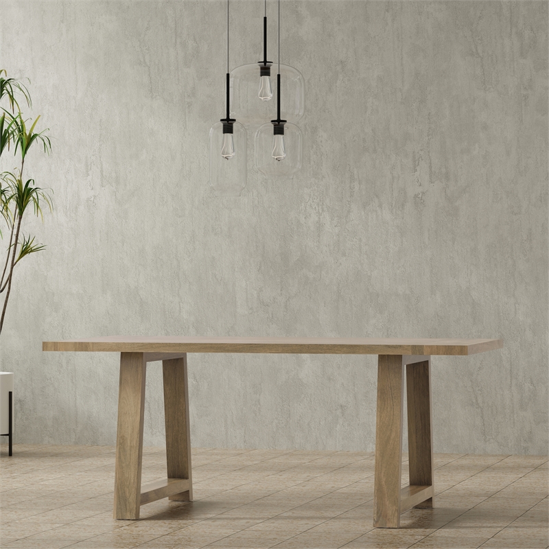 Pemberly Row Aeris 72 in Solid Mango Wood Farmhouse Dining Table in Grey Wash