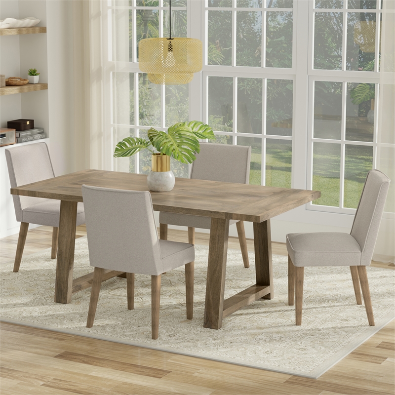 Pemberly Row Aeris 72 in Solid Mango Wood Farmhouse Dining Table in Grey Wash