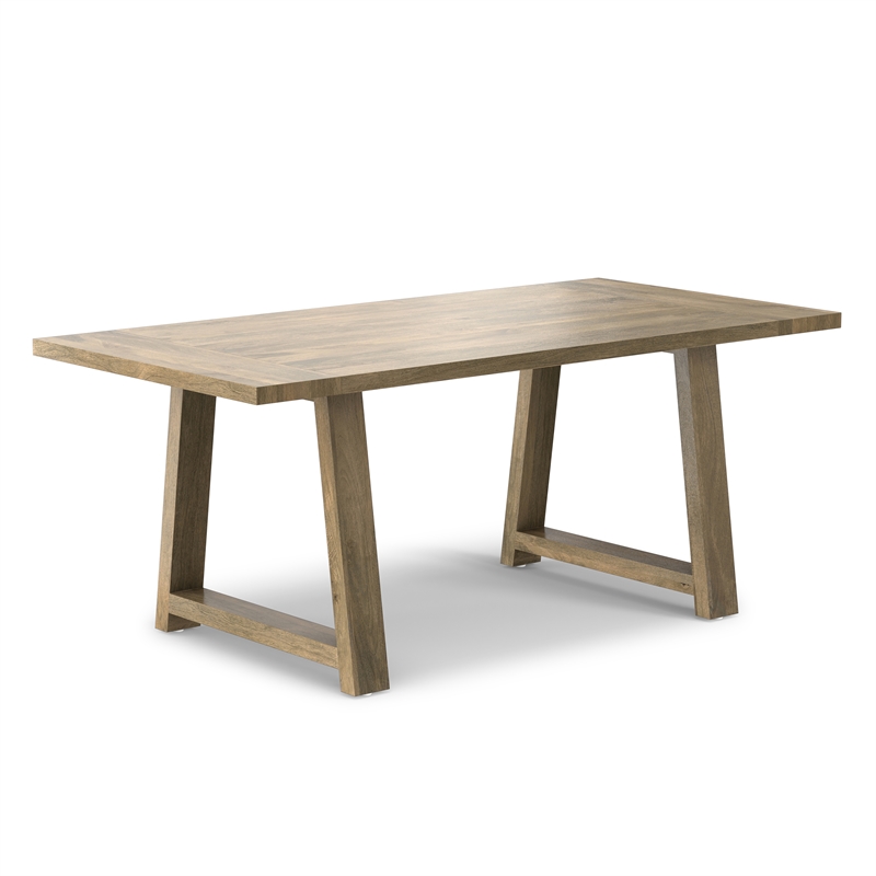 Pemberly Row Aeris 72 in Solid Mango Wood Farmhouse Dining Table in Grey Wash