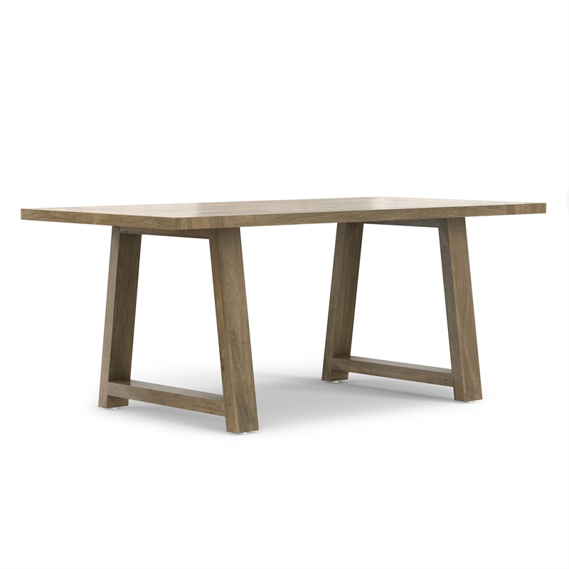 Pemberly Row Aeris 72 in Solid Mango Wood Farmhouse Dining Table in Grey Wash