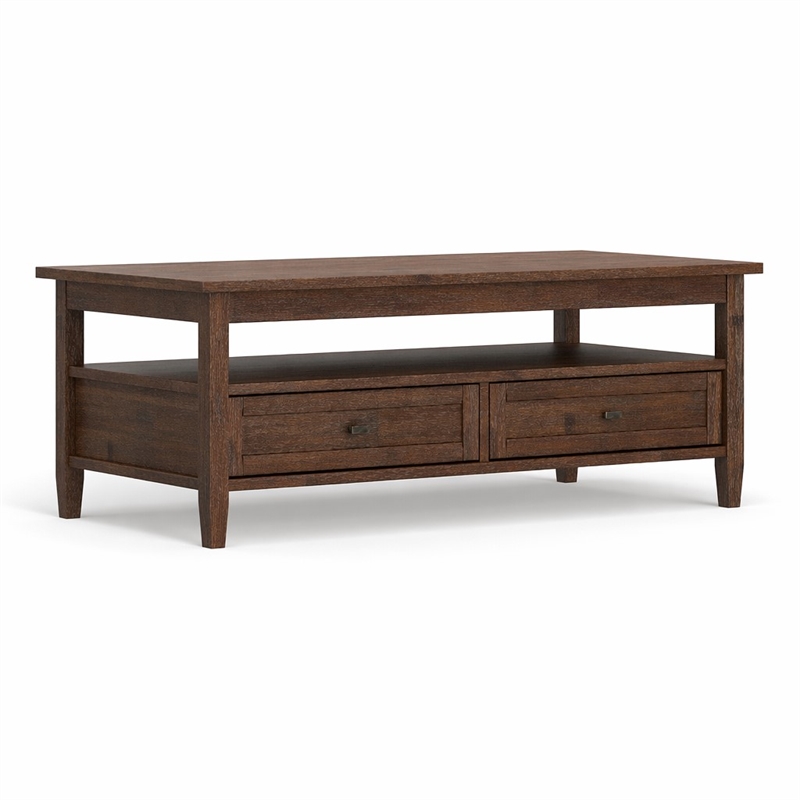 Pemberly Row Warm Shaker 48 in Wide Wood Coffee Table in Distressed Charcoal