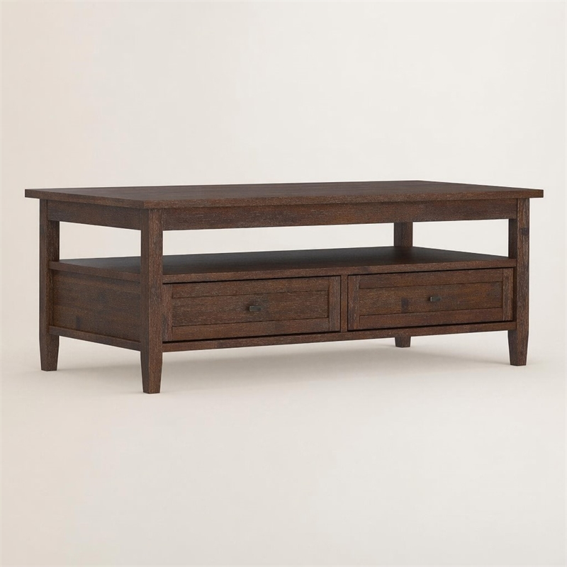 Pemberly Row Warm Shaker 48 in Wide Wood Coffee Table in Distressed Charcoal
