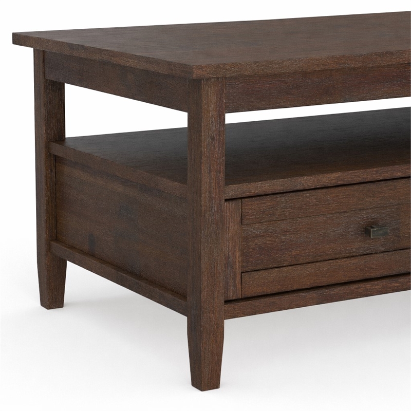 Pemberly Row Warm Shaker 48 in Wide Wood Coffee Table in Distressed Charcoal