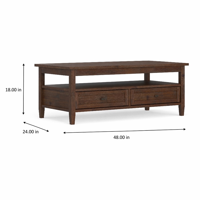 Pemberly Row Warm Shaker 48 in Wide Wood Coffee Table in Distressed Charcoal