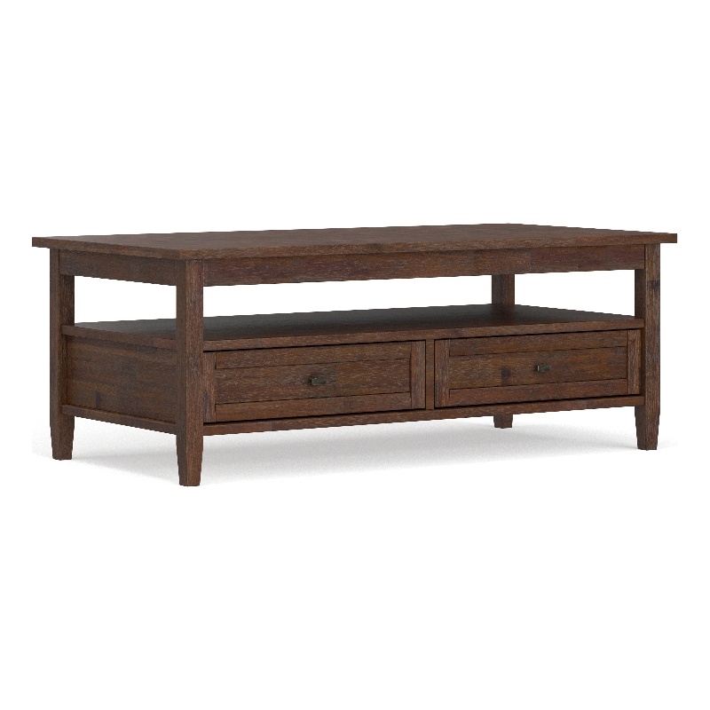 Pemberly Row Warm Shaker 48 in Wide Wood Coffee Table in Distressed Charcoal