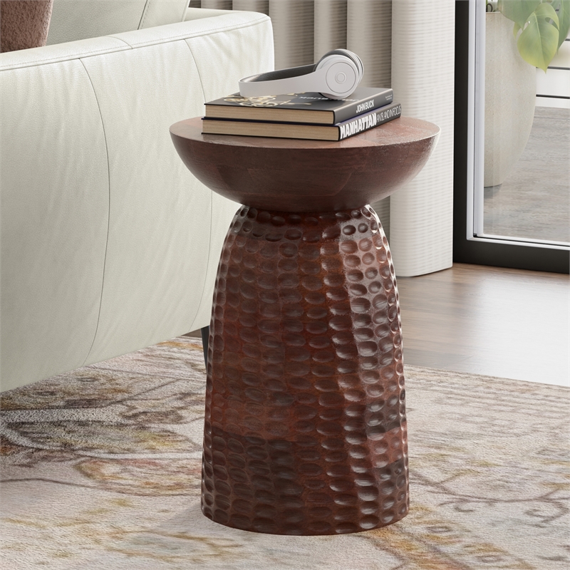 Pemberly Row Boyd 16 in Mango Wood Accent Table in Warm Dark Brown Finish