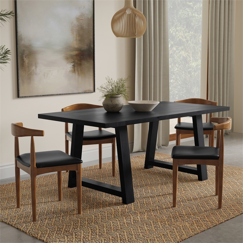 Pemberly Row 72 in Mango Wood Farmhouse Dining Table in Black Finish