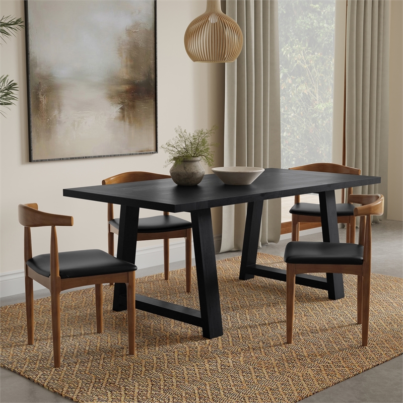Pemberly Row 72 in Mango Wood Farmhouse Dining Table in Black Finish